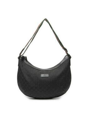 Gucci Large Web Half Moon Hobo Black GG Canvas
